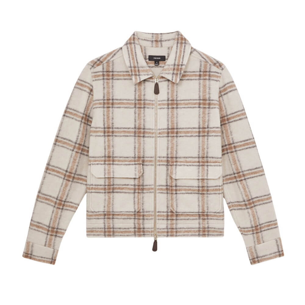 REISS Varena Zip-Through Check Overshirt with Wool